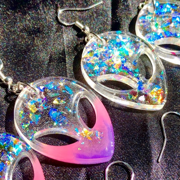 Alien Earrings - Red & Yellow Tie Dye - Picture 9 of 12